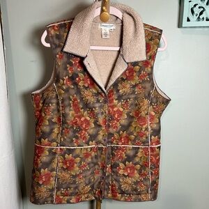 Coldwater Creek Quilted Vest Brown and Red Floral